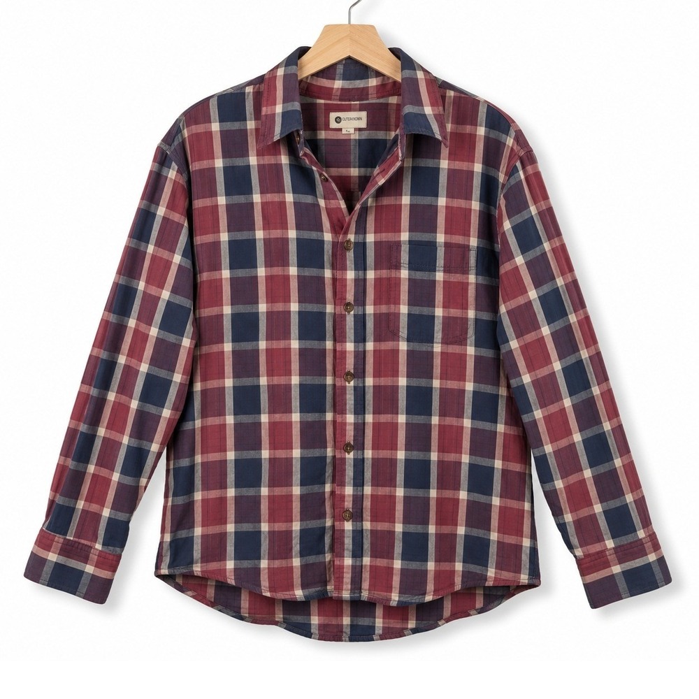Haggar Mens XL Plaid Long Sleeve Button Up Shirt Casual Red Blue Office Gorpcore
